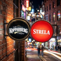 Boîte à lumière LED ronde personnalisée double face en acrylique, enseigne publicitaire rotative illuminée pour bar, pub, magasin