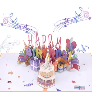 Winpsheng cartões de som com música, cartões de som blowable personalizados com luz para cima, feliz aniversário, cartões de visita