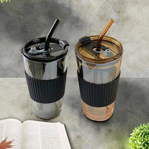 Vasos de Vidrio para Café Helado, Tazas de Vidrio para Café, Vasos para Agua de 15 oz con Pajita y Tapa, Venta al Por Mayor - Product Image 6
