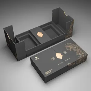 Custom Printed Logo Matte Black Gate Fold Rigid Cardboard Packaging Paper Gift Box With Magnet