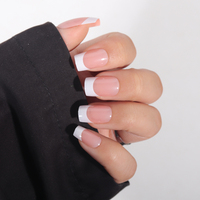 Best-seller Ongles ABS à presser de forme carrée style français, blancs, nus et brillants pour application au doigt, vente en gros d'options disponibles