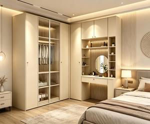 Système <span class=keywords><strong>de</strong></span> dressing moderne <span class=keywords><strong>de</strong></span> luxe à concept ouvert suspendu avec <span class=keywords><strong>porte</strong></span> en verre incurvée et système d'organisation - Product Image 3
