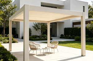 Pergola rectangulaire moderne en aluminium blanc, revêtement poudré, pour jardin extérieur, avec toit rétractable - Product Image 3