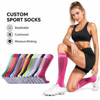 Chaussettes de football montantes en polyester-coton pour jeunes hommes, tricotées, épaisses, avec envers en tissu éponge, absorbant la transpiration et antidérapantes, personnalisables