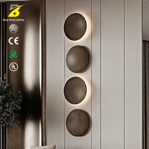 Applique murale LED ronde en bois - Décoration minimaliste pour salon et chambre - Product Image 1