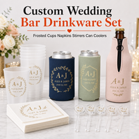 Ensemble de vaisselle jetable personnalisé en plastique pour mariage : gobelets givrés, serviettes, agitateurs et refroidisseurs de canettes pour la restauration événementielle