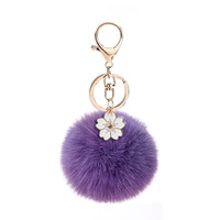 Nouveauté 2025, fleur de Bauhinia, pompon de 8 cm en fourrure de lapin, porte-clés pour sac à main pour femmes