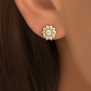 Fashion <b>Green</b> Gemstone Stud <b>Earrings</b> 18K Gold Plated Brass Sunflower Design CZ Crystal Bridal <b>Earrings</b> for Women - Product Image 4