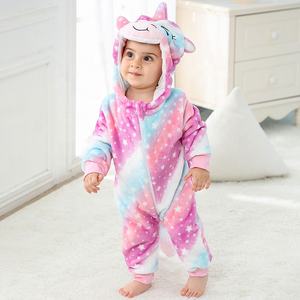 Michley mignon nouveau-né combinaison hiver flanelle Animal barboteuse unisexe étoilé licorne conception rêveur couleurs à manches longues 2 voies caché - Product Image 5