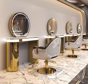 Luxury Gold Frame Single/Double Side Hair Salon Mirrors Barber Station Led Salon Mirror Other Salon Furniture - Product Image 2