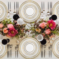 Service de table en porcelaine fine de luxe, motif géométrique à pois noirs européens, pour hôtels, mariages et banquets