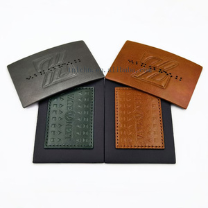 <strong>Customized</strong> Clothing <strong>Label</strong> <strong>Jeans</strong> Silver Foil Logo Tag Leather Patches <strong>Custom</strong> Brand Leather for Clothing - Product Image 2