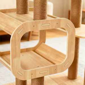 Tempat Tidur & Pohon Panjat Kucing Modern dalam Satu Unit, Kayu Solid & Tali <span class=keywords><strong>Sisal</strong></span>, 4 Tingkat, Kemasan Karton, Untuk Penggunaan Rumah Tangga - Product Image 4
