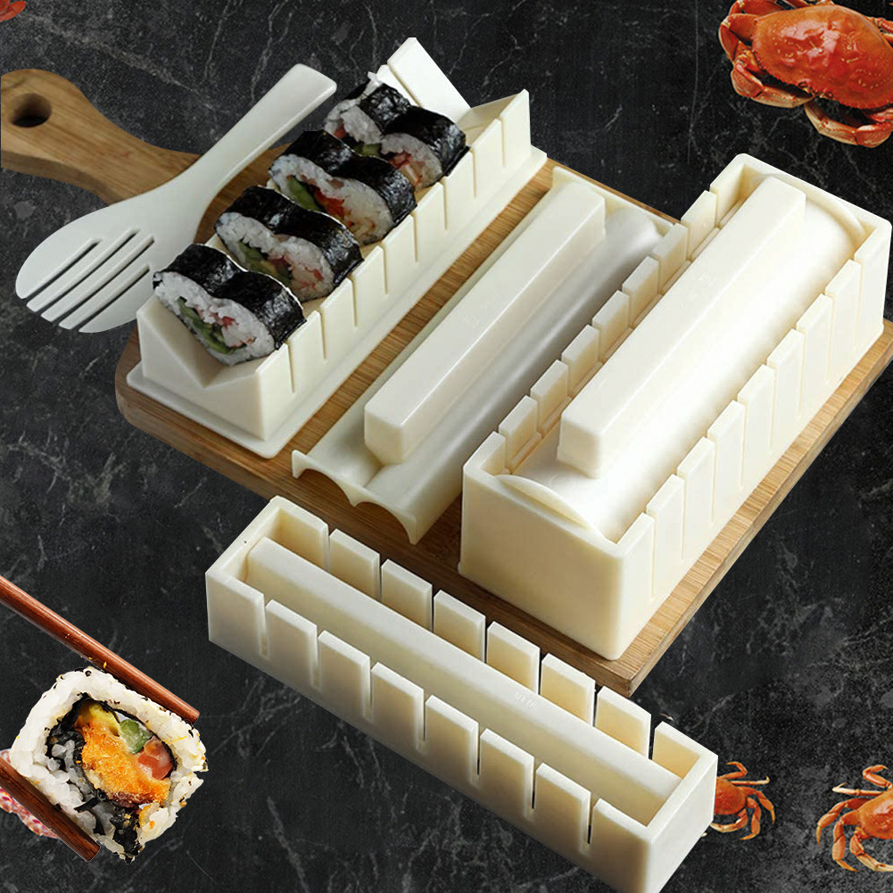 White Sushi Making Kit 10 Stück Deluxe DIY Sushi Maker mit 4 Reisform formen Run
