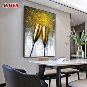 Moderno minimalista foglia d'oro dipinto a mano ancora vita bicchiere di vino per ristorante e soggiorno tela decorazione artistica - Product Image 5