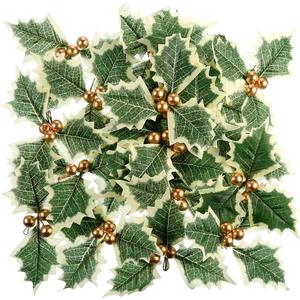 Künstliche Stechpalmenbeere mit grünen Blättern für Weihnachtskranz-Arrangements, Tortendekoration, Bastelarbeiten, Hochzeits- und Partydekoration, Gold/Rot - Product Image 1