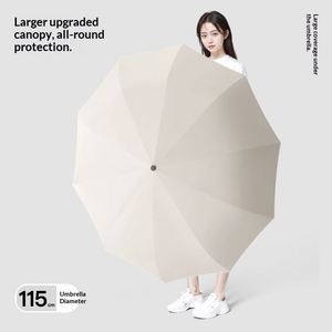 Parapluie d'affaires extra large à commande automatique, résistant au vent, double usage (soleil/pluie), avec revêtement noir, épaissi et de couleur unie - Product Image 4