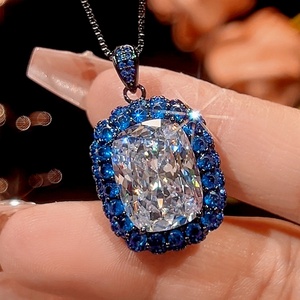 Fashion Eco-friendly Copper Exaggerated Jewelry Set 12*16mm White Cubic Zirconia Gold Plated Blue Zircon Statement Wedding Party - Product Image 4