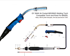 Chất lượng cao Euro <span class=keywords><strong>Binzel</strong></span> loại 36ak <span class=keywords><strong>36kd</strong></span> 350A <span class=keywords><strong>Co2</strong></span> Mig Hàn ngọn đuốc - Product Image 2