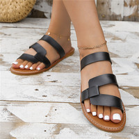 Sandales plates de luxe à bout ouvert pour femmes – Chaussures décontractées d'été antidérapantes et confortables en PU, faciles à enfiler