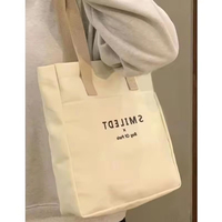 Sacs fourre-tout en toile recyclables personnalisés avec lettres, style tendance, pour femmes, avec bandoulière et poche, pour les cours et le travail