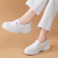 Chaussures d'infirmière pour femmes en cuir de vachette respirant antidérapant de haute qualité, blanches et noires, chaussures de travail blanches pour femmes, mocassins