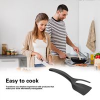 Spatule multifonctionnelle en silicone pour les œufs frits Double Spatule à pince 2 en 1 Spatule à poignée Flip Tongs Pelle Spatule de cuisine