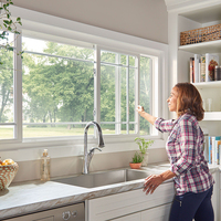 Ventana Corredera Automática de Aluminio Clearview para Cocina, Diseño de Rejilla, Ventanas Correderas de Vidrio y Aluminio para el Hogar