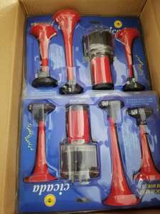 Kit de klaxon à air unique universel, chrome rouge, 12V 24V, <span class=keywords><strong>trompette</strong></span> musicale électrique avec tuyau, compresseur d'air pour voiture, <span class=keywords><strong>camion</strong></span>, bateau - Product Image 3