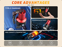 Mini lampe torche LED en alliage d'aluminium, porte-clés, rechargeable, lampe de secours