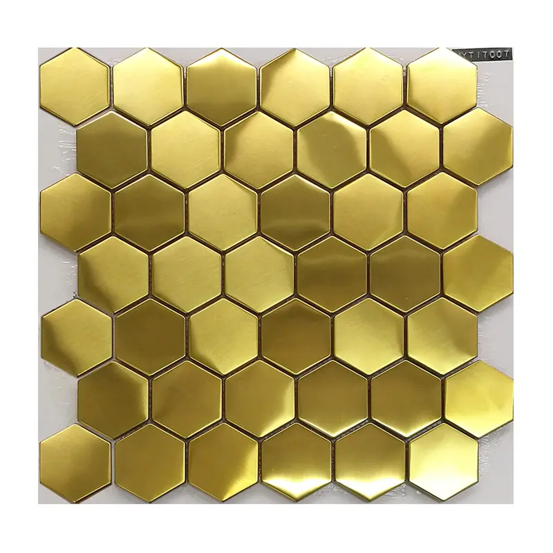 Stile di lusso in oro in acciaio inox spazzolato mosaico di esagono opaco piastrelle di metallo per la parete e pavimento decor