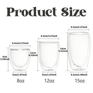 Tasses à café en verre rond à double paroi en verre borosilicate de haute qualité, pré-percées, 8oz, 12oz, 15oz, pour boules de neige et paillettes DIY - Product Image 2