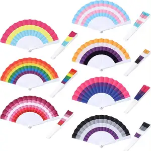 Bán buôn đầy màu sắc niềm tự hào Đồng Tính LGBT sản phẩm tùy chỉnh gấp cầu vồng cầm tay quạt nhựa