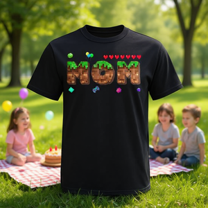 T-shirt Mom Pixel Game noir, cadeau d'anniversaire assorti pour la famille - Product Image 3