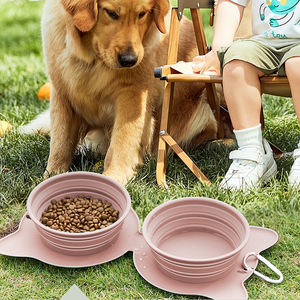 Bol de voyage portable pliable pour chien en silicone souple mangeoire lente bol pour chien eau et nourriture Double chat bols et mangeoires pour animaux de compagnie - Product Image 3