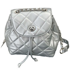 Silver Quilted Women's Backpack Chain Strap <b>Lock</b> Closure Everyday Use Summer 2024 - Product Image 5