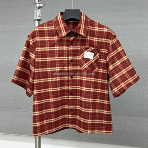 เสื้อเชิ้ตลำลองแขนสั้นสำหรับผู้ชายเสื้อเชิ้ตลายสก็อตติดกระดุมเสื้อโปโลผ้าฝ้ายถักบ็อกซี่สำหรับฤดูร้อน - Product Image 1