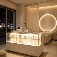 Étagères de présentation de cosmétiques de luxe avec éclairage LED, conception personnalisée pour magasins de cosmétiques et vitrines en verre, solution complète pour l'aménagement de magasins.