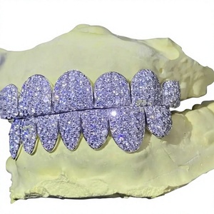 Grillz dentaire Iced Out avec cristaux ronds taille brillant, plaqué or 22 carats, style Hip-hop, unisexe, bijoux corporels pour usage quotidien - Product Image 1