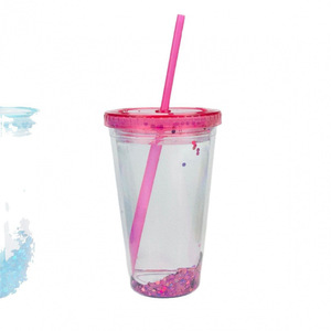 Gobelet à paille en plastique à double paroi, transparent, portable, grande capacité, avec couvercle et paille, pour usage extérieur - Product Image 5