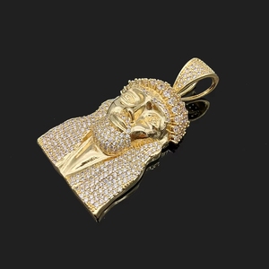 Pendentif Jésus classique pour homme, plaqué or, en cuivre, serti de zircone cubique, style hip-hop, personnalisé - Product Image 3