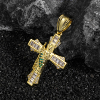 En stock – 3 styles de pendentifs religieux Hip Hop plaqués or avec croix de Saint Jude entièrement sertie de zircons cubiques