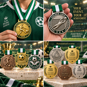 Médailles de récompense personnalisées pour le football, avec des designs de joueurs, de gardiens de but et d'équipes, pour les championnats de club, avec rubans personnalisés OEM - Product Image 3