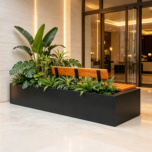 Banc de jardin en <span class=keywords><strong>bois</strong></span> durable avec dossier, 2 m, style minimaliste moderne, pour l'aménagement paysager, avec options de taille personnalisées - Product Image 4