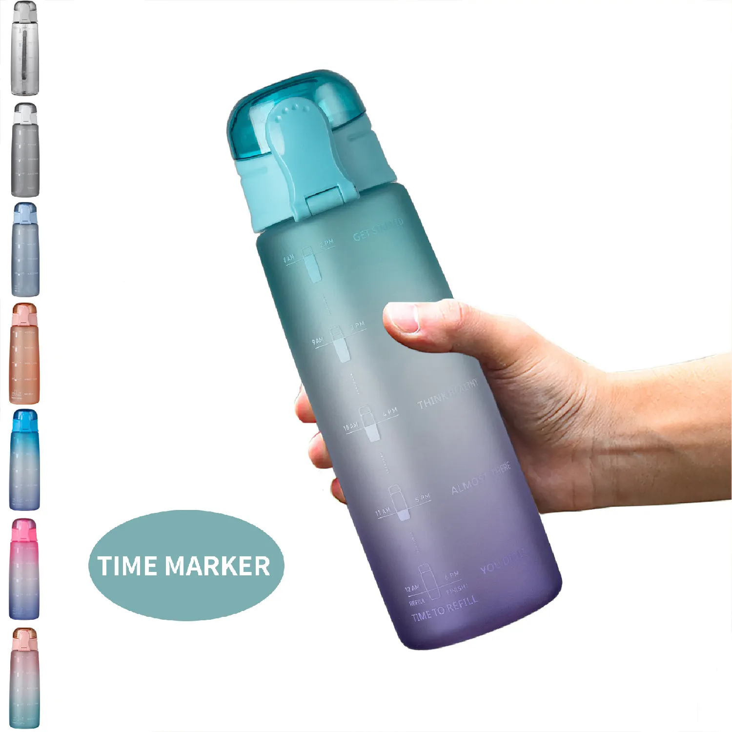 Fitness Sports Rope Gradient Color 1L Time Makder Motivational BPA FREE Tritan Water Bottle