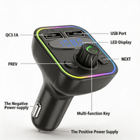 Adaptateur de chargeur de téléphone avec lecture de musique sur carte TF G42/avec écran numérique/lumière LED/station de charge double USB/chargeur de voiture sans fil