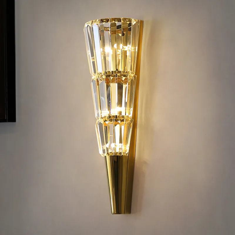 Candelabro de cristal de Color dorado antiguo, luz Led moderna de pared de Estilo Vintage nórdico montado, Art Deco