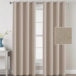 Luxury Solid Linen Blackout Curtain Thermal Insulated Textured Linen Look Curtains for Living Room Bedroom