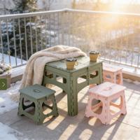 Ensemble table et tabourets pliants en plastique robuste, portable avec poignée intégrée, idéal pour le camping, la terrasse et les voyages