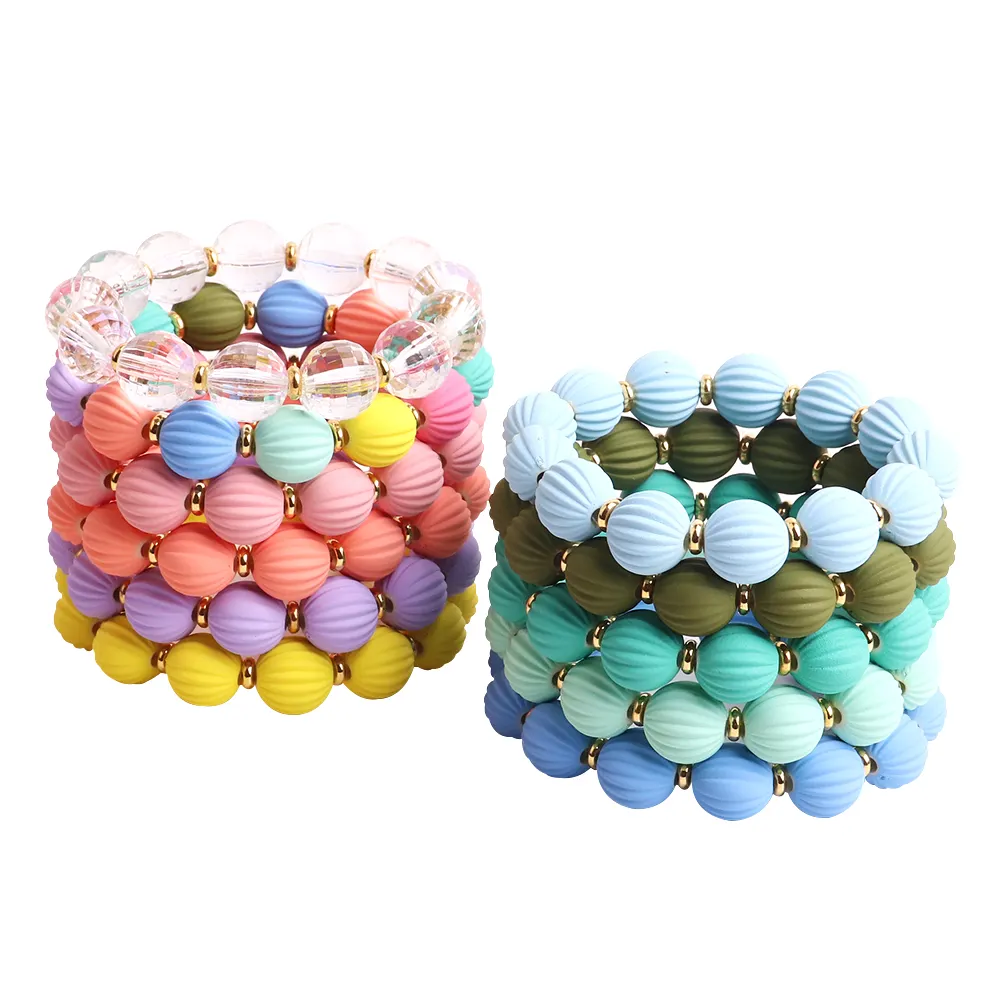 Korean Cute Candy Colored Beads Resin Pumpkin Bead Frosted Colorful Beautiful Sweet Girl Hand Beaded Bracelet for Women Jewelry
